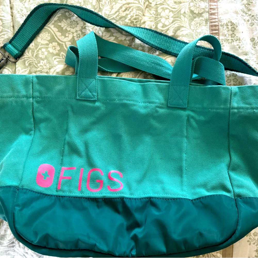 Figs Teal and Pink Logo Two-Tone Tote Bag